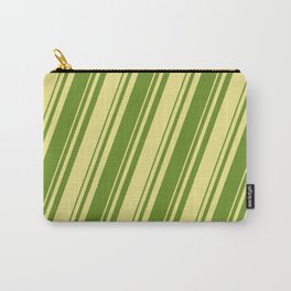 [ Thumbnail: Tan & Green Colored Lines Pattern Carry-All Pouch ]