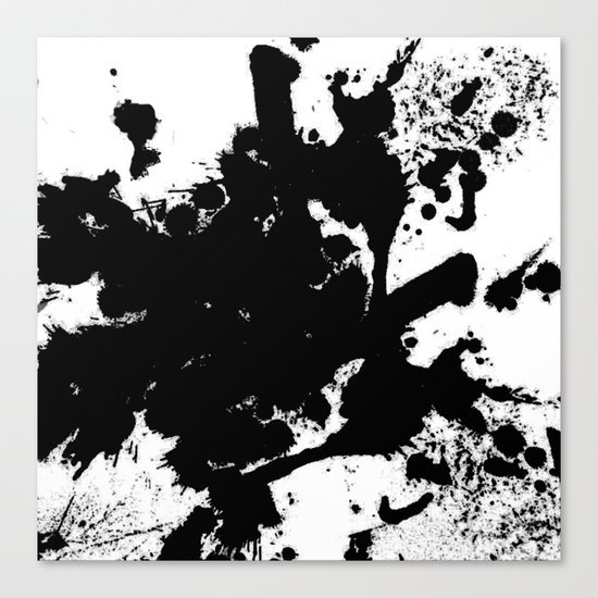 Black and white splat - Abstract, black paint splatter painting Canvas Print