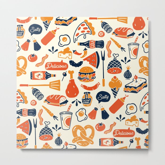 Cool, Fun & Colorful Retro Diner Pattern Metal Print