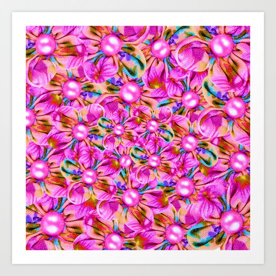 Abstract sewn pink flowers Art Print