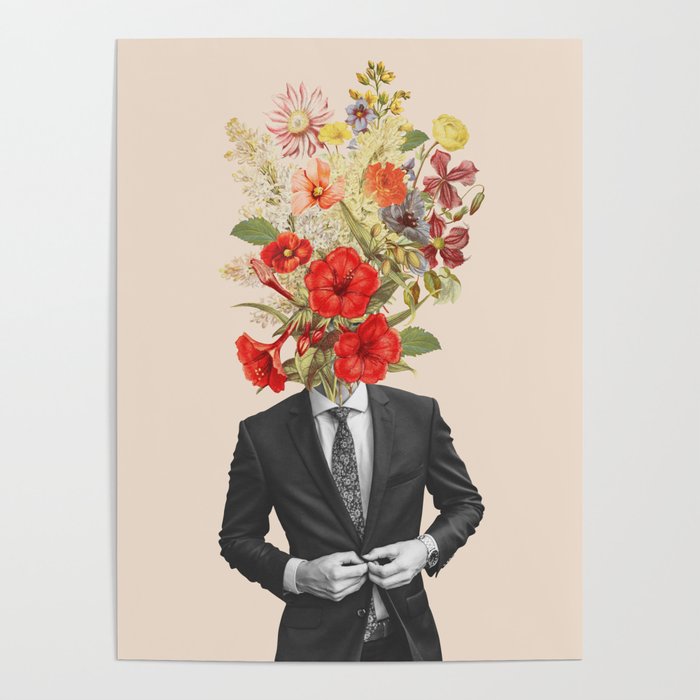 Man in red flowers Poster