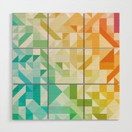 Colorful Geometric Pattern Saturated Rainbow Pattern Design (Red Pink Orange Yellow Green Blue) Wood Wall Art