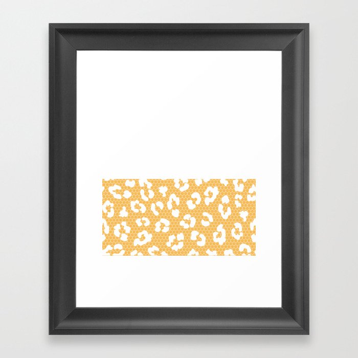 White Leopard Print Lace Horizontal Split on Orange Framed Art Print