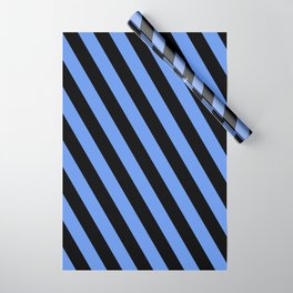 [ Thumbnail: Cornflower Blue & Black Colored Striped/Lined Pattern Wrapping Paper ]