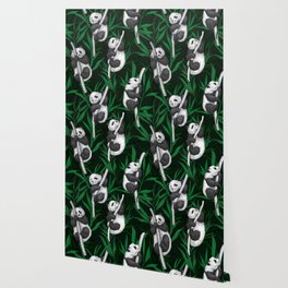 Panda cubs on dark green Wallpaper