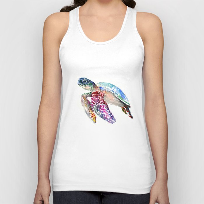 Sea Turtle, swimming turtle art, purple blue design animal art Tank Top