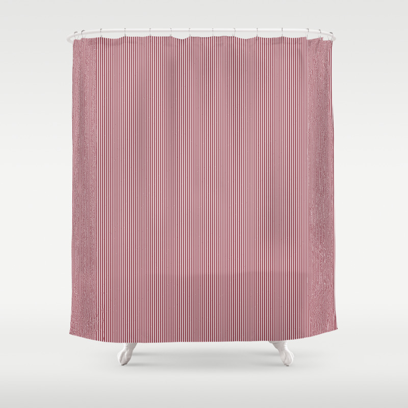 Deep Red Pear And White Vertical Thin Pinstripe Pattern Shower