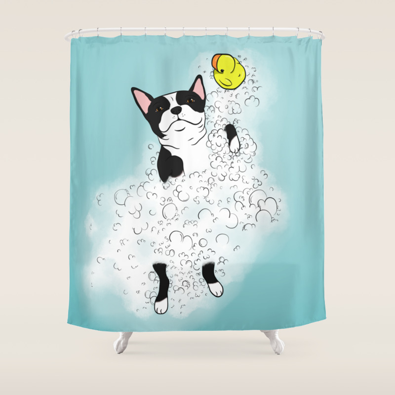 B W Bubble Bath Boston Shower Curtain By Craftyk9 Society6