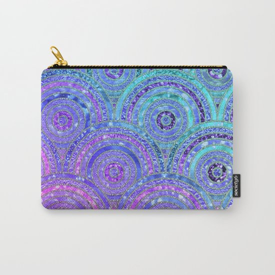 Aqua Blue Purple and Pink Sparkling Glitter Circles Carry-All Pouch
