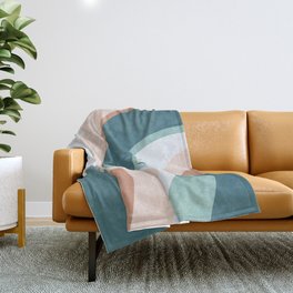 Retro Wavy Lines in Teal and Peach Throw Blanket