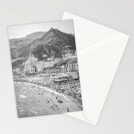 Black and White Amalfi Coast Landscape | Coastal Beach Summer Art Print | Travel Photography in Italy Stationery Card