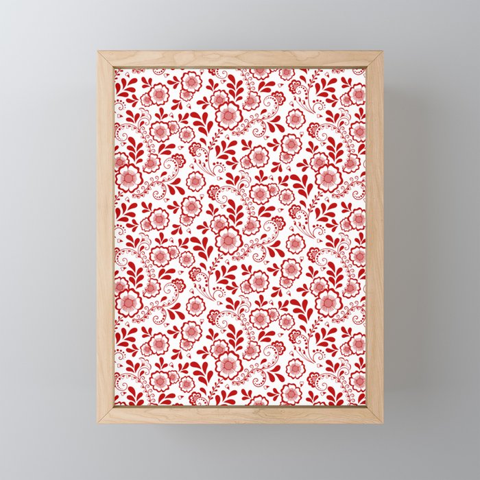 Red Eastern Floral Pattern Framed Mini Art Print