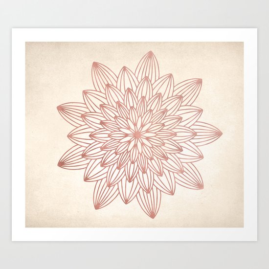 Mandala Blossom Rose Gold on Cream Art Print