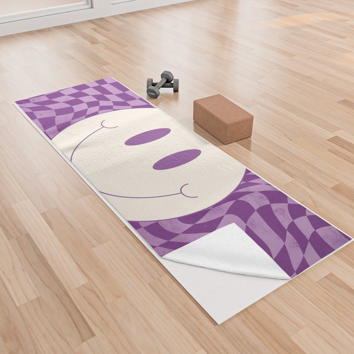 Warp checked smiley in purple Yoga Towel