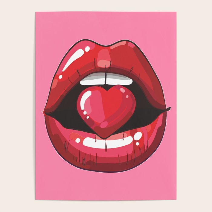 Red Lips with Heart Poster by Aesthetic by SB Designs Society6