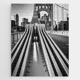 Pittsburgh Pennsylvania Steel City Skyline Bridge Black White Print Jigsaw Puzzle