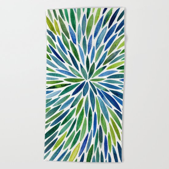Watercolor Burst – Blue & Green Beach Towel