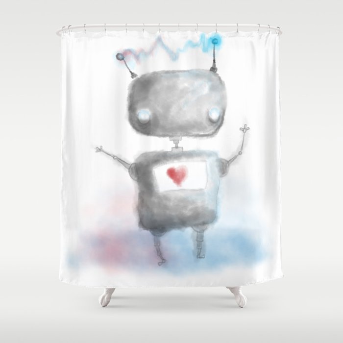 Robot Heartfelt Shower Curtain