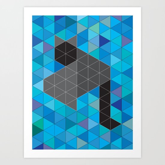 Black kitten in a sea of Triangles Art Print