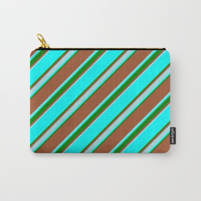 Sienna, Powder Blue, Aqua & Green Colored Stripes Pattern Carry-All Pouch