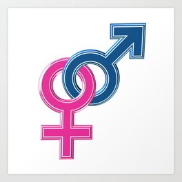 Female male coupled symbols Art Print