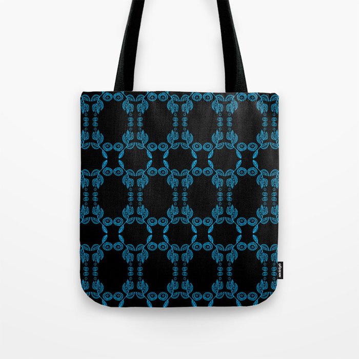 Hand drawn Seed Pods Bright Blue on Black Tote Bag