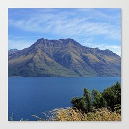 New Zealand Photography - Huge Mountain By Lake Wakatipu Canvas Print