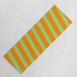 [ Thumbnail: Dark Orange and Light Green Colored Lined/Striped Pattern Yoga Mat ]