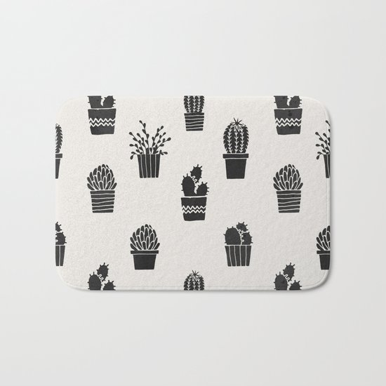 Southwestern Stamped Potted Cactus + Succulents Bath Mat