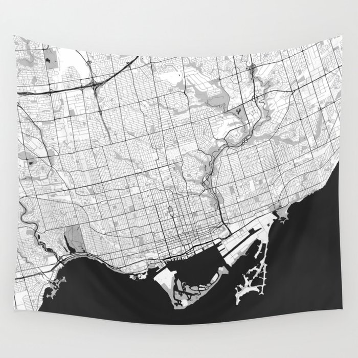 Toronto Map Gray Wall Tapestry