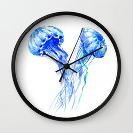 JellyFish, Blue Aquatic Artwork Wall Clock | Abstractartwrok, Jellyfishdesign, Jellyfishblue, Underwaterscene, Bathroomart, Watercolor, Painting, Jellyfish, Watercolorartwork, Bluedesign 