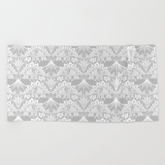 Stegosaurus Lace - White / Silver Beach Towel