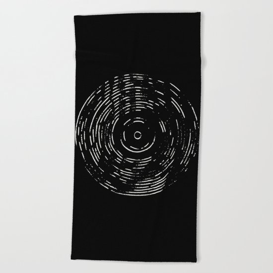 Record White on Black Beach Towel
