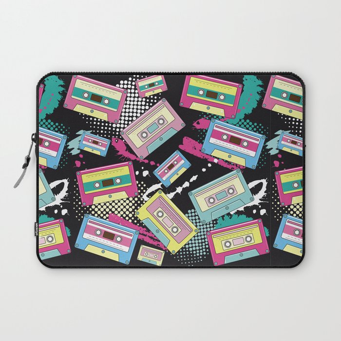 Multi Colored cassettes on a black background seamless pattern Laptop Sleeve