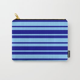 [ Thumbnail: Dark Blue and Light Sky Blue Colored Stripes Pattern Carry-All Pouch ]