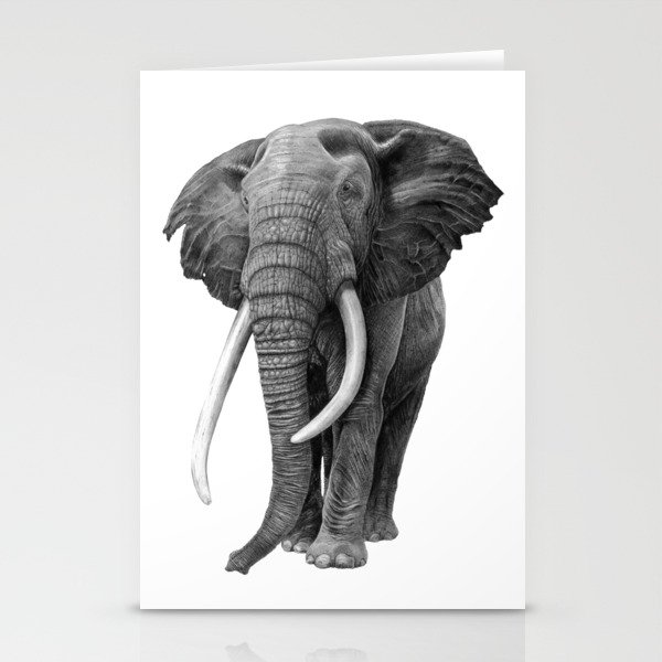 Bull Elephant Drawing In Pencil Stationery Cards By Sean Fleming Society6