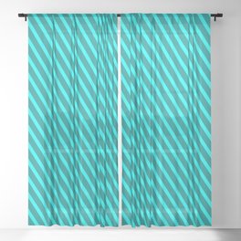 [ Thumbnail: Dark Cyan and Cyan Colored Lined Pattern Sheer Curtain ]