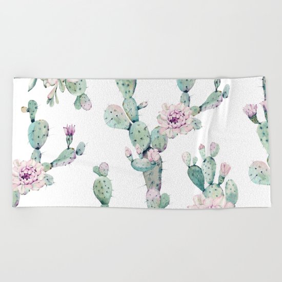 Arizona Desert Rose Cactus Pattern Beach Towel