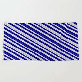 [ Thumbnail: Light Grey and Dark Blue Colored Lines Pattern Beach Towel ]