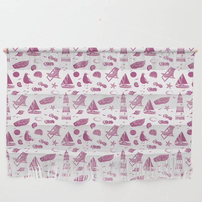 Magenta Summer Beach Elements Pattern Wall Hanging