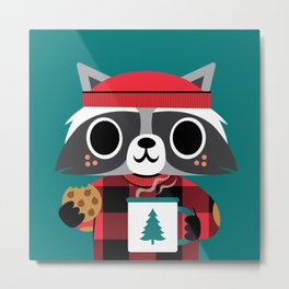 Raccoon in Red Buffalo Plaid Sweater Metal Print | Red, Raccoon, Vector, Graphicdesign, Lumberjack, Sweater, Holiday, Cozy, Plaid, Digital 