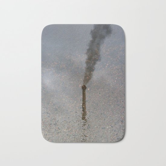 Factory Chimney Reflection in Water Bath Mat