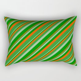 [ Thumbnail: Dark Sea Green, Green, Red & Forest Green Colored Lined/Striped Pattern Rectangular Pillow ]