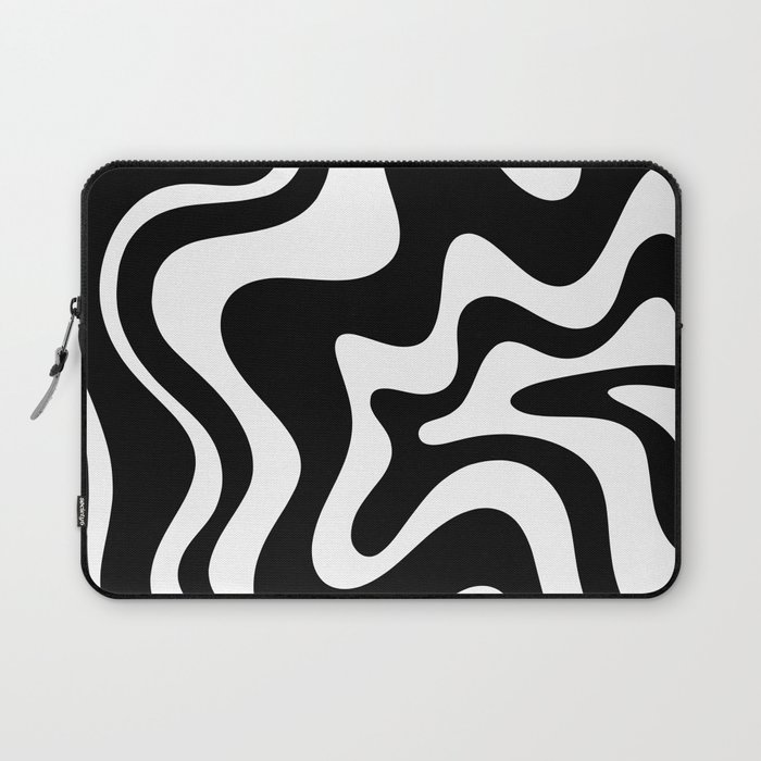 Liquid Swirl Abstract Pattern in Black and White Laptop Sleeve