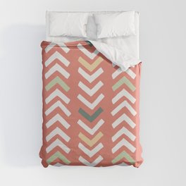 Abstract Chevron - Coral Green and White Duvet Cover