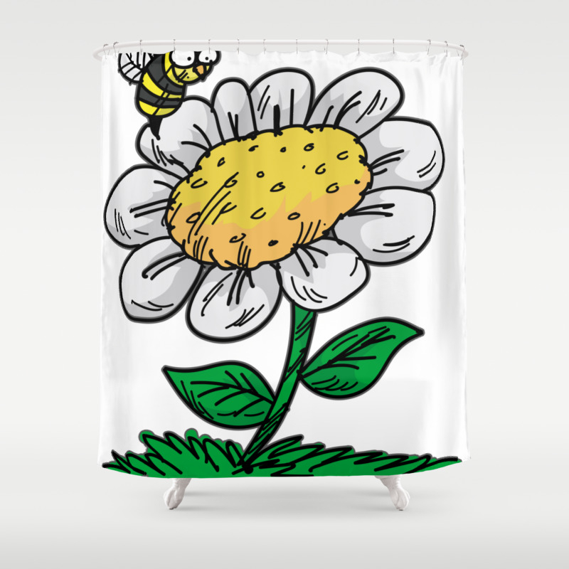 Common Daisy Flower Bee Cartoon Comic Shower Curtain By Moonpie90 Society6