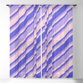 [ Thumbnail: Pink, Blue, and Purple Colored Pattern of Stripes Sheer Curtain ]