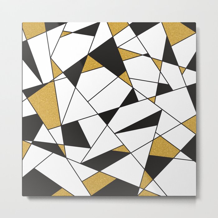 Modern Geometry -black and white with gold- Metal Print