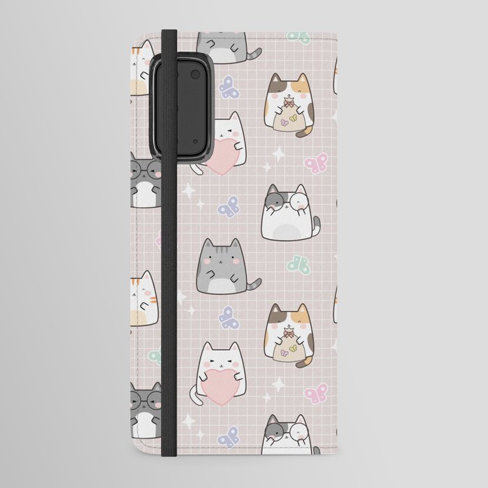 Cute Kawaii Cats with Hearts and Butterflies Android Wallet Case