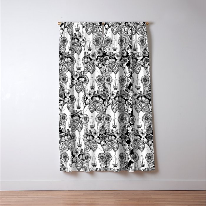 Cat Skull Damask Black White Blackout Curtain By Sharonturner